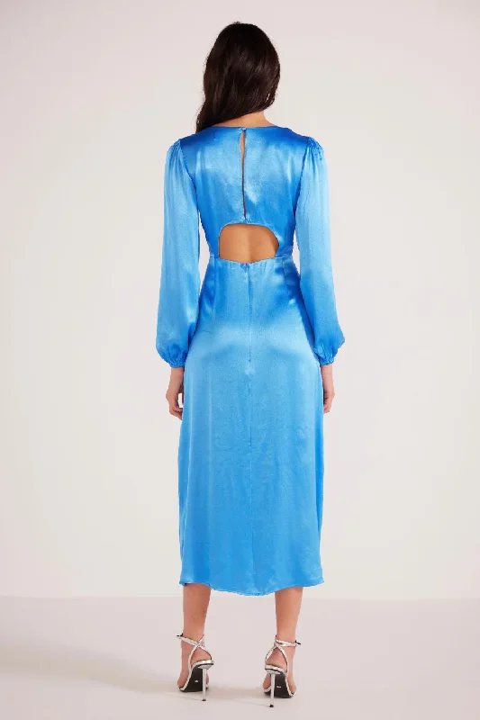 Gaia Blue LS Satin Maxi Dress