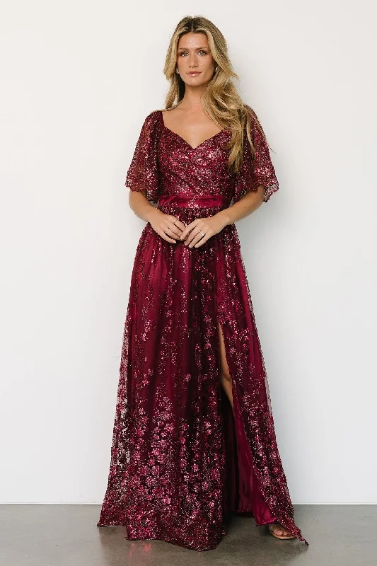 Genevieve Glitter Maxi Dress | Wine