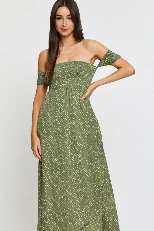 Geo Print Maxi Dress Off Shoulder