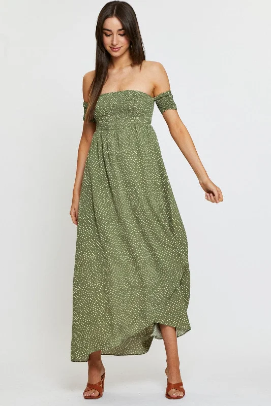 Geo Print Maxi Dress Off Shoulder