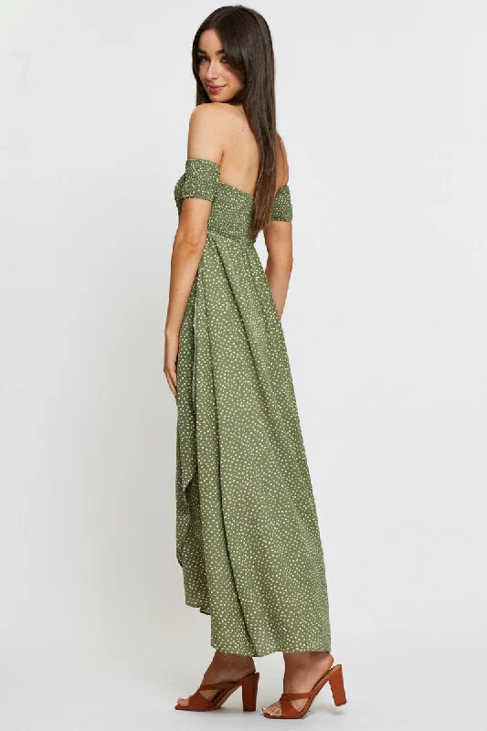 Geo Print Maxi Dress Off Shoulder