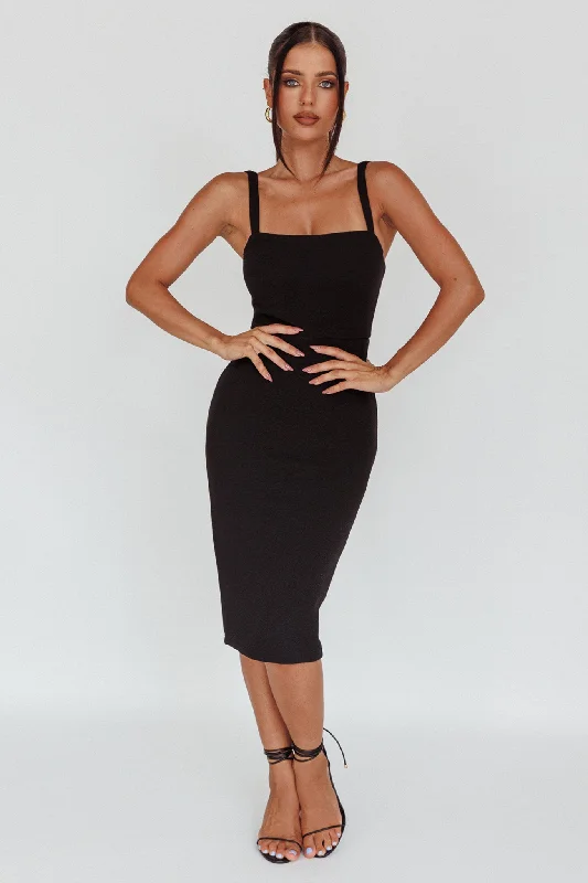 Georgia Square Neckline Midi Dress Black