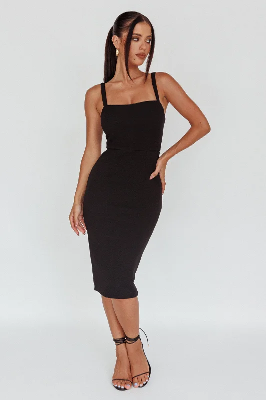 Georgia Square Neckline Midi Dress Black