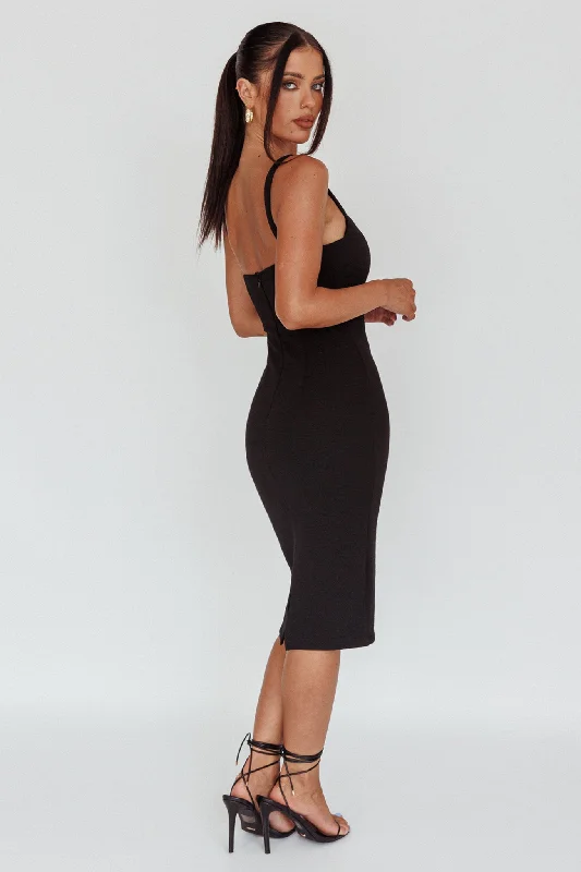 Georgia Square Neckline Midi Dress Black