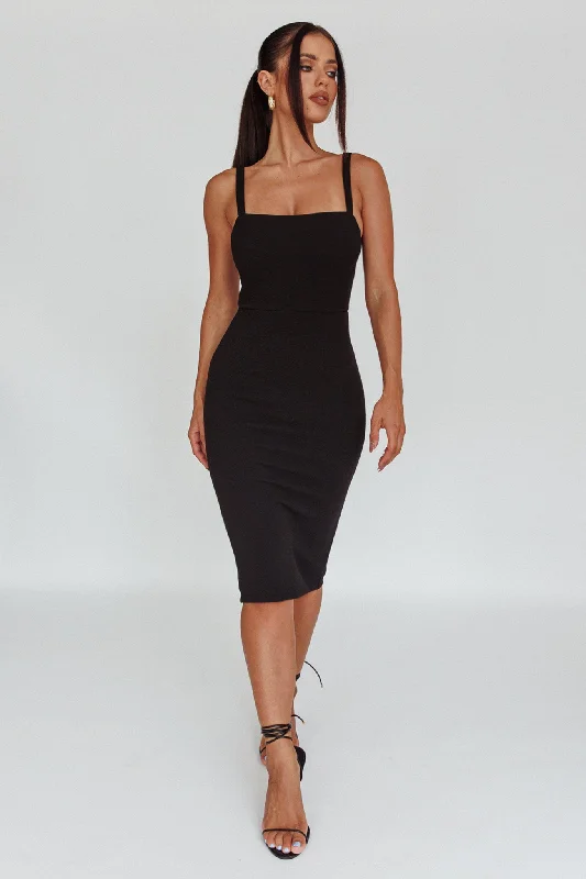 Georgia Square Neckline Midi Dress Black