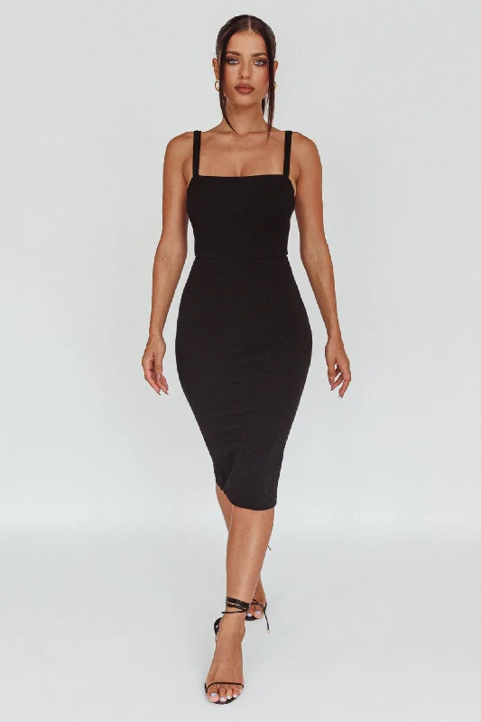 Georgia Square Neckline Midi Dress Black