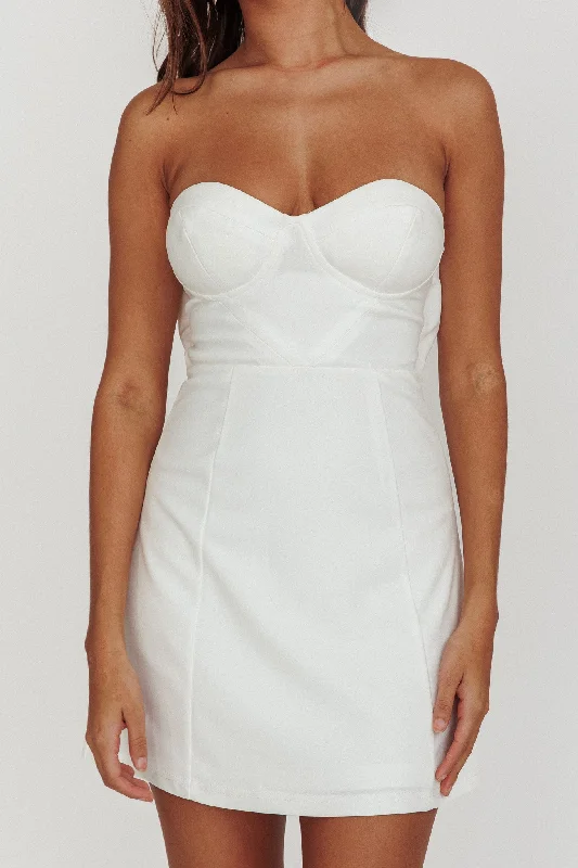 Ginger Strapless Sweetheart Mini Dress Off White