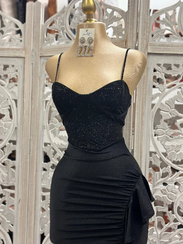 Glitter Lined Black Gown- Stretchy