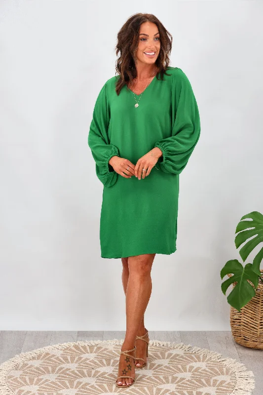 Gloss by Shine On Joni Shift Dress with Blouson Sleeve Green