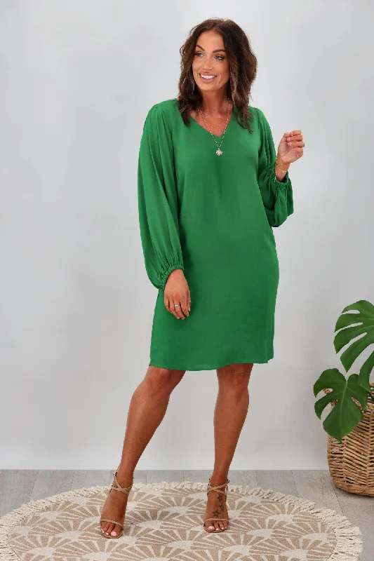 Gloss by Shine On Joni Shift Dress with Blouson Sleeve Green