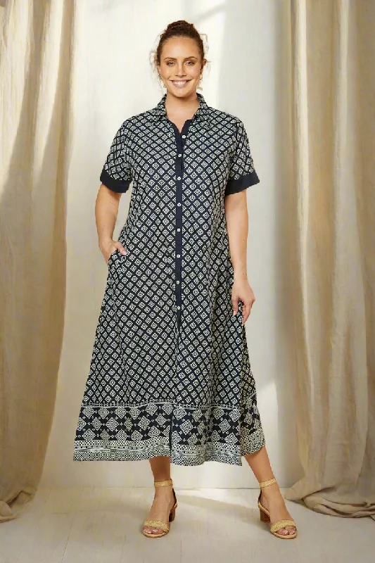 Gracie Shirt Dress in Navy Iris