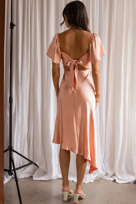 Grayson Tied Back Asymmetrical Midi Dress Peach