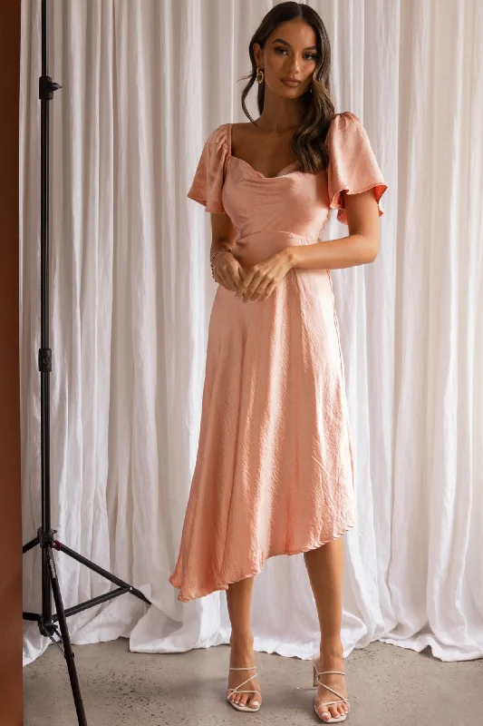 Grayson Tied Back Asymmetrical Midi Dress Peach