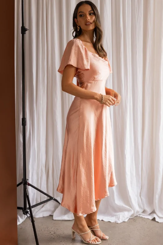 Grayson Tied Back Asymmetrical Midi Dress Peach