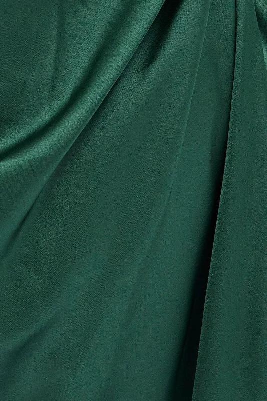 Green Dress Bardot Draped Satin