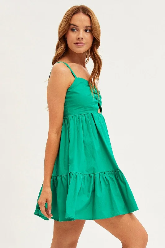 Green Fit And Flare Dress Sleeveless Ruched Bust