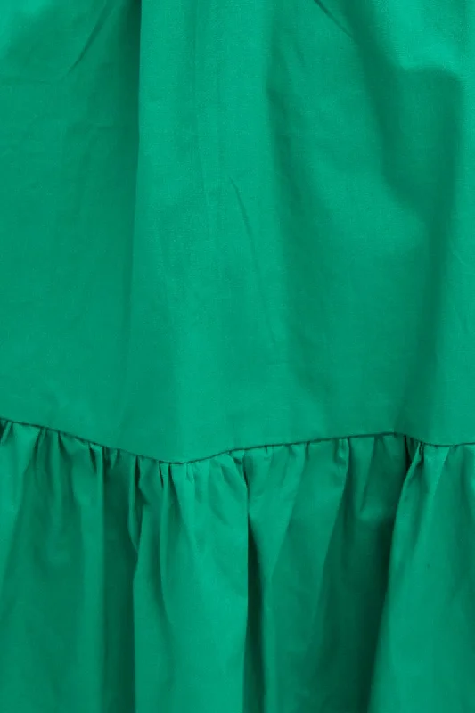 Green Fit And Flare Dress Sleeveless Ruched Bust