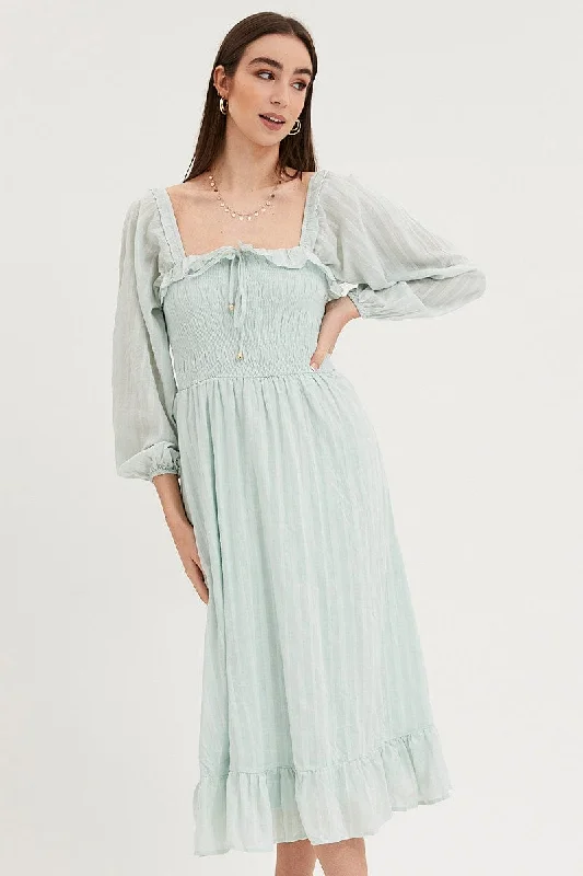 Green Midi Dress Long Sleeve Evening