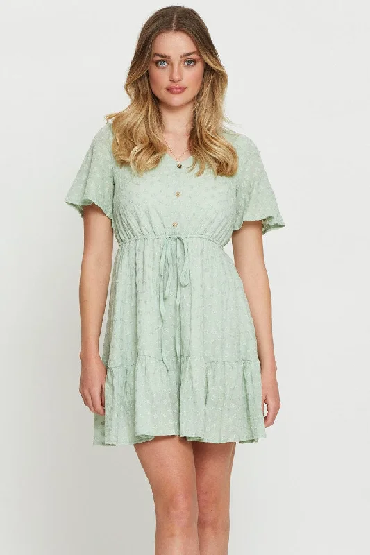 Green Mini Dress Short Sleeve