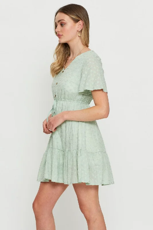 Green Mini Dress Short Sleeve