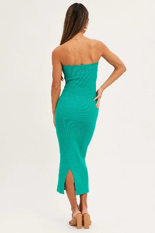 Green Sweetheart Neckline Bandeau Knit Bodycon Dress