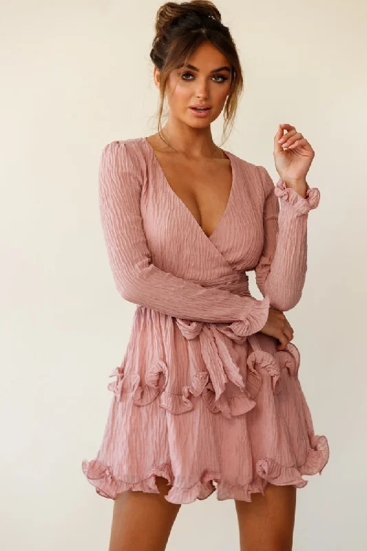 Greta Tiered Ruffle Chiffon Dress Rose