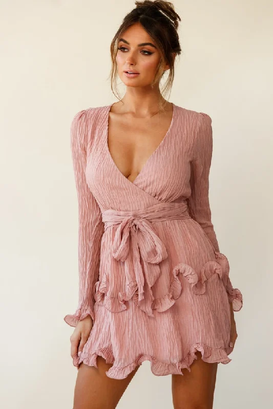 Greta Tiered Ruffle Chiffon Dress Rose