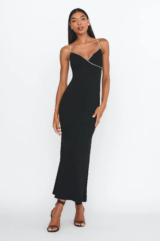 Harleigh Diamante Strap Tied Back Dress Black