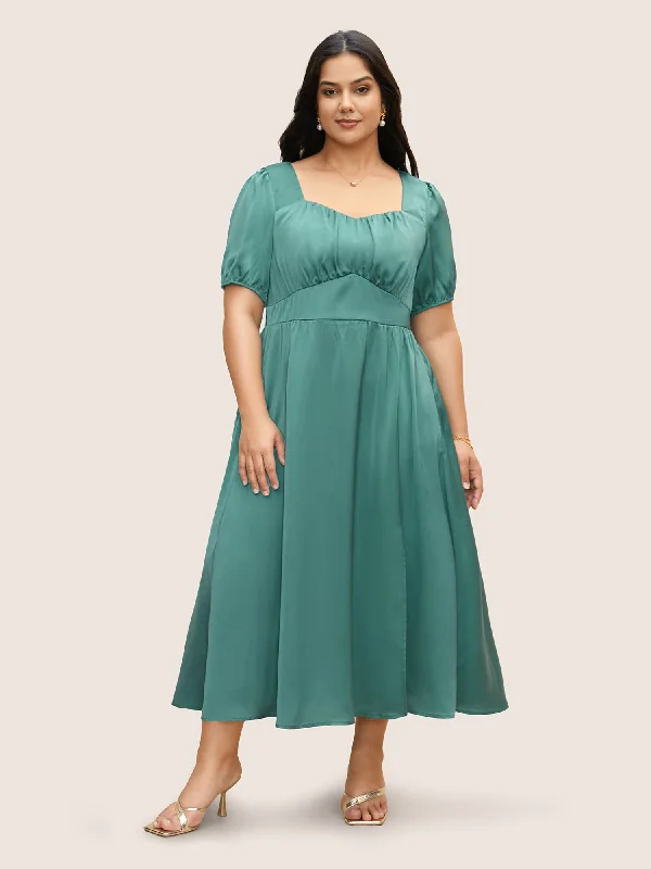 Heart Neckline Shirred Gathered Maxi Dress