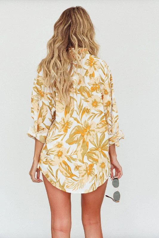 Home Stretch Button Up Shirt Tropical Peach