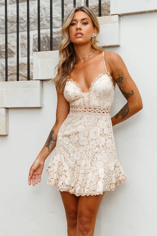 Illona Lace Overlay Criss-Cross Back Dress Nude