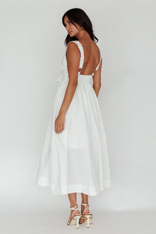 Indira Tied Bust Midi Dress Off White