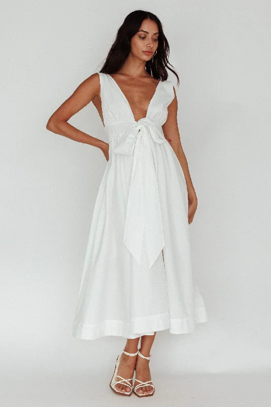 Indira Tied Bust Midi Dress Off White