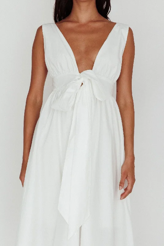 Indira Tied Bust Midi Dress Off White