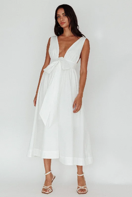 Indira Tied Bust Midi Dress Off White