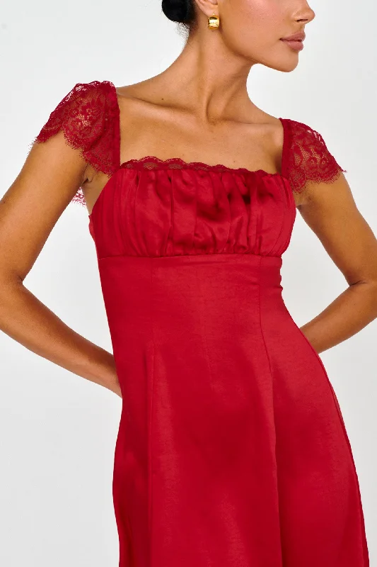 Invites Only Lace Shoulder Mini Dress Red