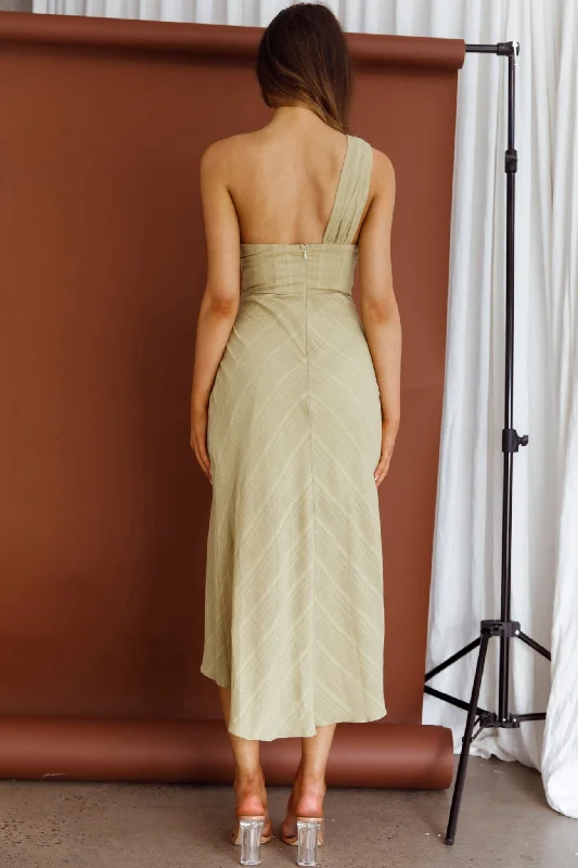 Island Time One-Shoulder Midi Dress Olive