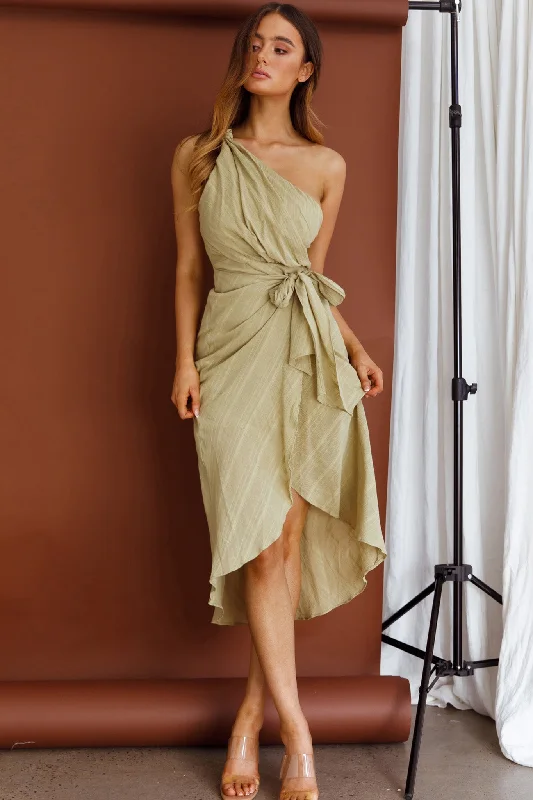 Island Time One-Shoulder Midi Dress Olive