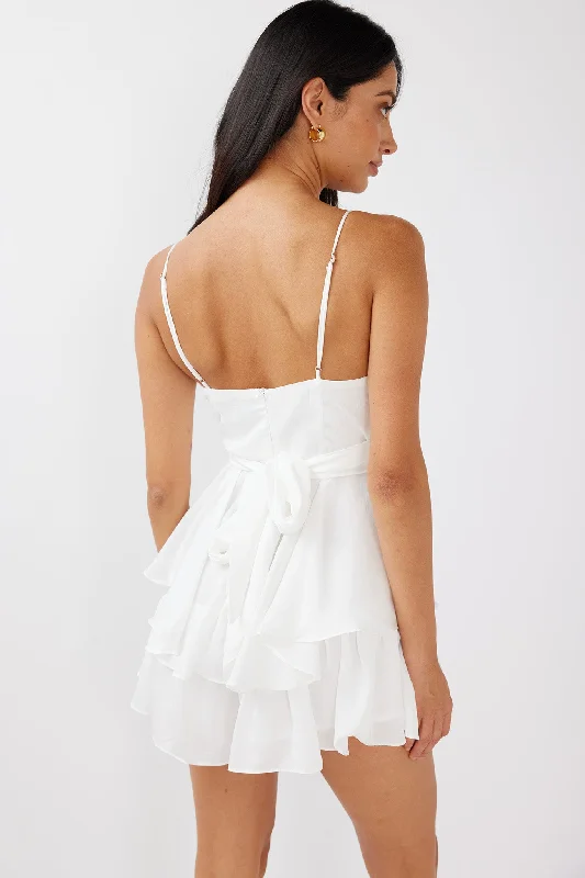 It's Complicated Crossover Bodice Flounce Romper White