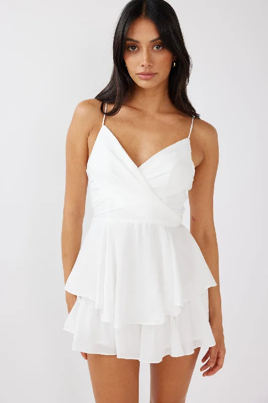 It's Complicated Crossover Bodice Flounce Romper White