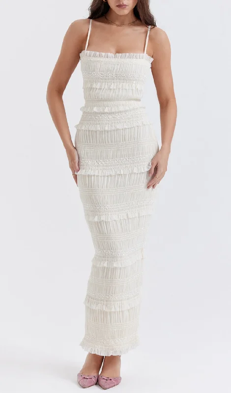 IVORY SEQUIN PLEAT MAXI DRESS