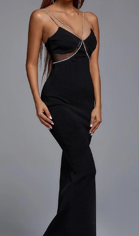 BLACK DIAMOND MESH MAXI BANDAGE DRESS