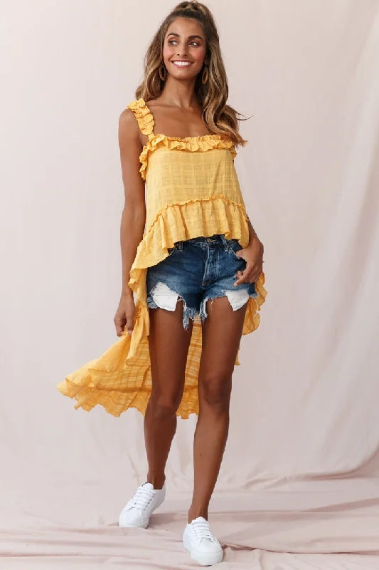 Jacinta High-Low Ruffle Strap Top Mustard