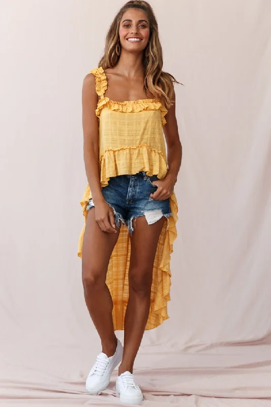 Jacinta High-Low Ruffle Strap Top Mustard