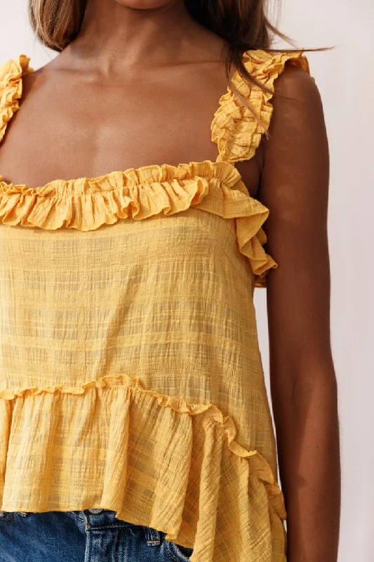 Jacinta High-Low Ruffle Strap Top Mustard