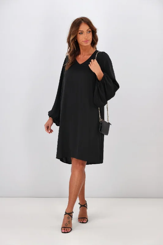 Jane James Claudette Balloon Sleeve Dress Black