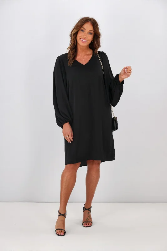 Jane James Claudette Balloon Sleeve Dress Black