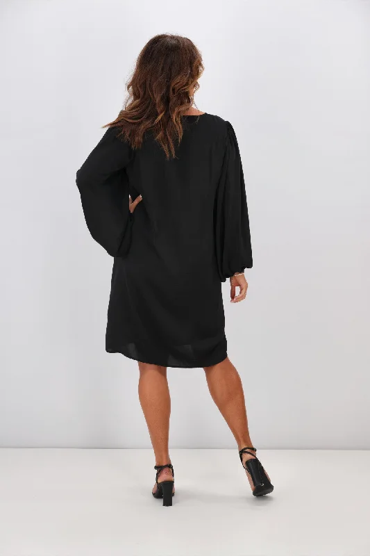 Jane James Claudette Balloon Sleeve Dress Black