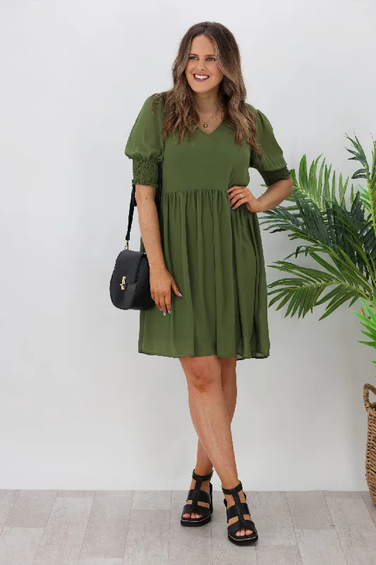 Jane James Juniper Balloon Sleeve Dress Olive