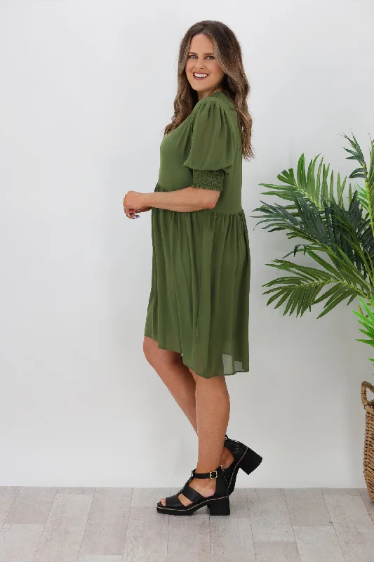 Jane James Juniper Balloon Sleeve Dress Olive